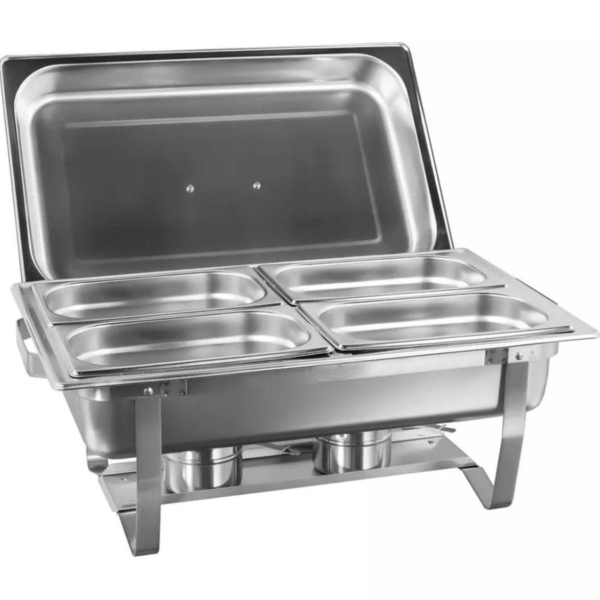 Rechaud Rm Retangular Em Aço Inox Banho Com 4 Cubas E Fogarei