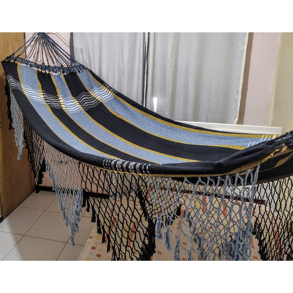 Rede De Descanso Cor Azul E Preto Grande C/ Babado Varanda