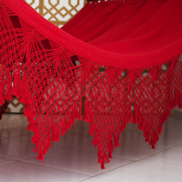 Rede De Dormir Descanso Casal Vermelho Ostra Algodão Reforçad