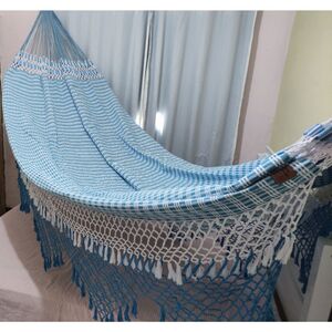 Rede Descanso Gigante Maria Bonita De Luxo Azul Claro Branco