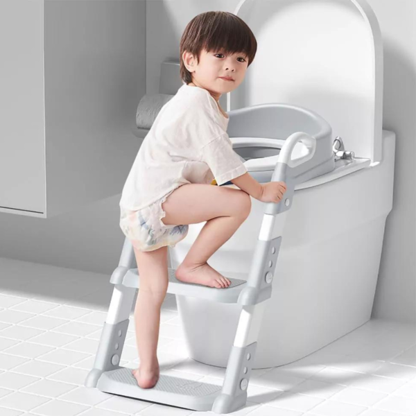 Redutor De Assento Infantil Com Escada Cinza  Para Vaso Sanit
