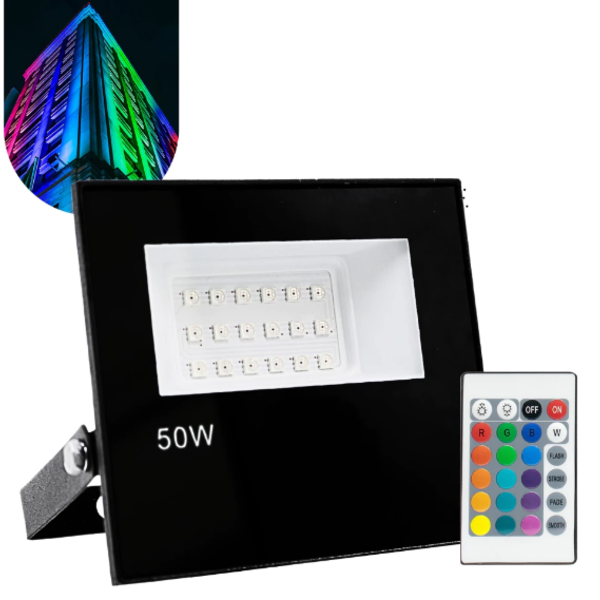 Refletor Holofote Led 50w Cores Rgb C/ Controle Remoto