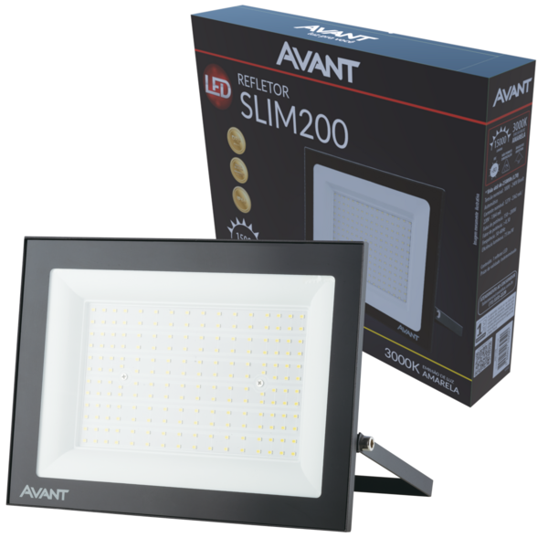 Refletor Led 200w Slim Branco Quente 3000k Luz Amarela Ip66