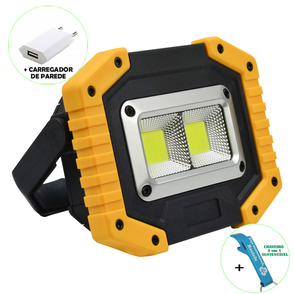 Refletor Led 30w Portátil Recarregável Led Cob Ip65 Amarelo +