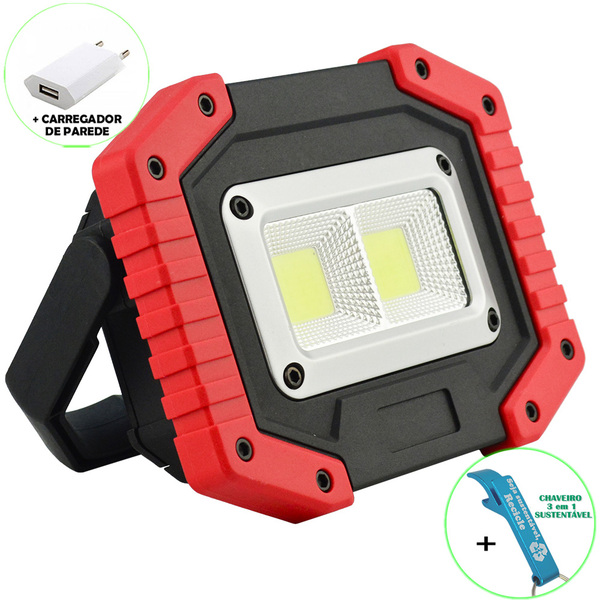 Refletor Led 30w Portátil Recarregável Led Cob Ip65 Vermelho