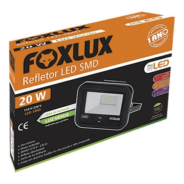Refletor Led Foxlux 20w Bivolt Luz Verde