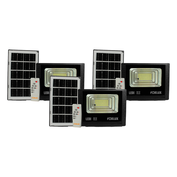 Refletor Led Foxlux Solar 50w 6500k Kit 3 Un