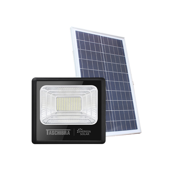 Refletor Led Solar Taschibra Tr Sun 100w Preto 6500k Luz Bran