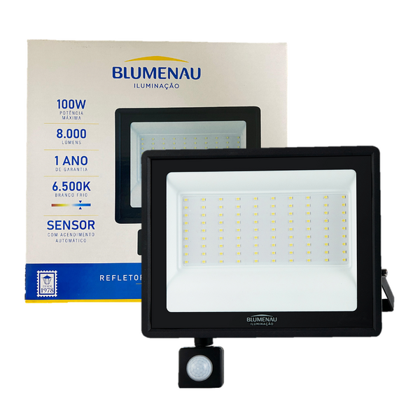 Refletor Sensor Presença 100w Branco Frio 6500k Fotocelula