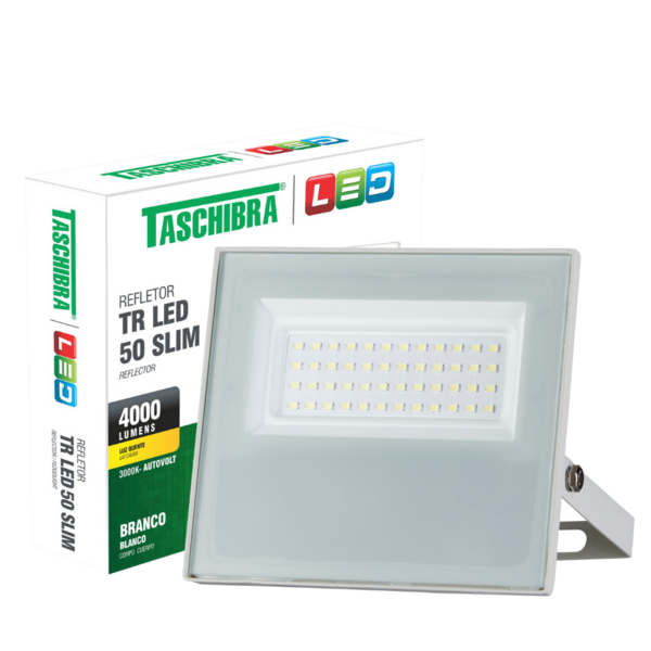 Refletor Taschibra Led Tr Slim 50w 3000k Branco Bivolt