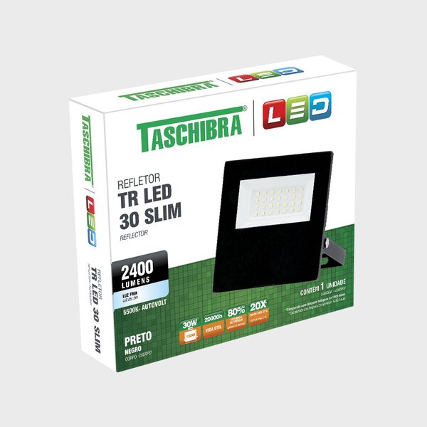 Refletor Tr Led Slim 30w 6500k Preto Taschibra 15030067-02