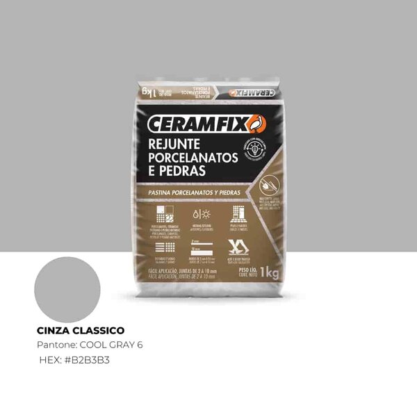 Rejunte Porcelanatos E Pedras Cinza Classico 1kg Novo  - Cera