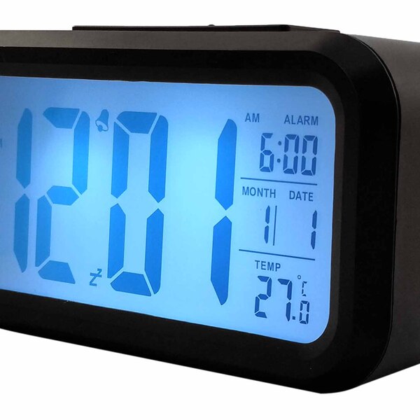Relógio De Mesa Digital Preto Com Despertador E Sensor De Tem
