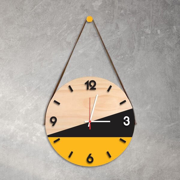 Relógio De Parede Decorativo Adnet Amarelo E Preto Com Número