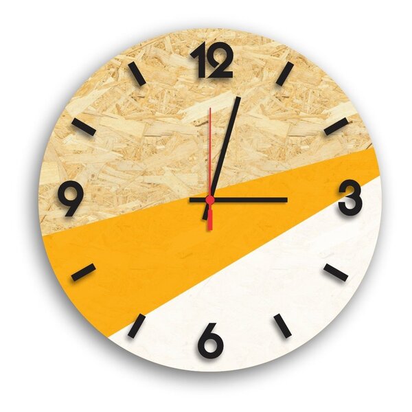Relógio De Parede Decorativo Amarelo E Branco Em Osb Com Núme