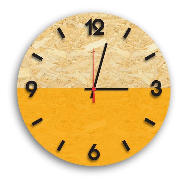 Relógio De Parede Decorativo Amarelo Em Osb Com Números Em Re