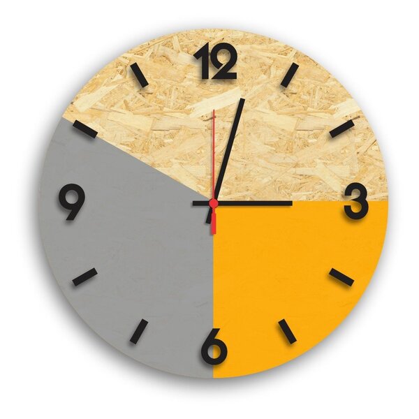 Relógio De Parede Decorativo Cinza E Amarelo Em Osb Com Númer