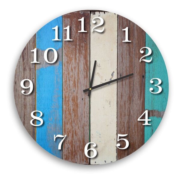 Relógio De Parede Decorativo Madeira Pátina Marrom Azul E Beg