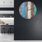 Relógio De Parede Decorativo Madeira Pátina Marrom Azul E Beg