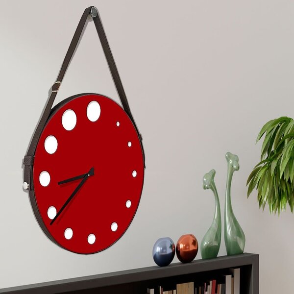 Relógio De Parede Decorativo Premium Vermelho Com Alça E Deta