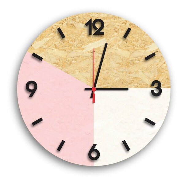 Relógio De Parede Decorativo Rosa E Branco Em Osb Com Números