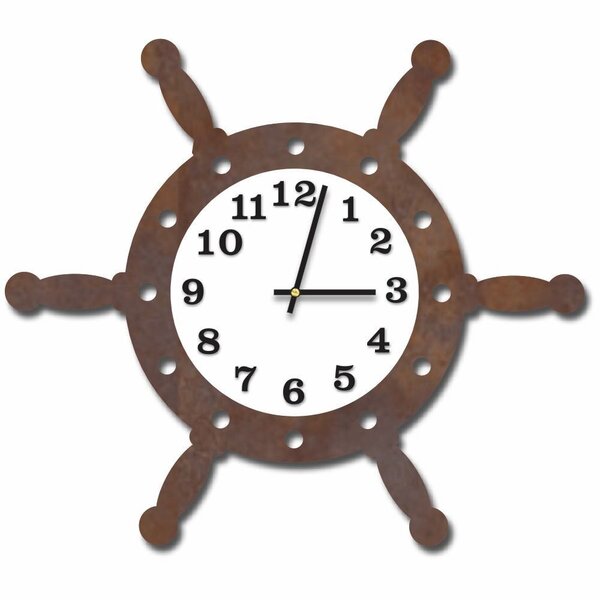 Relógio De Parede Decorativo Timão Corten E Branco Com Detalh