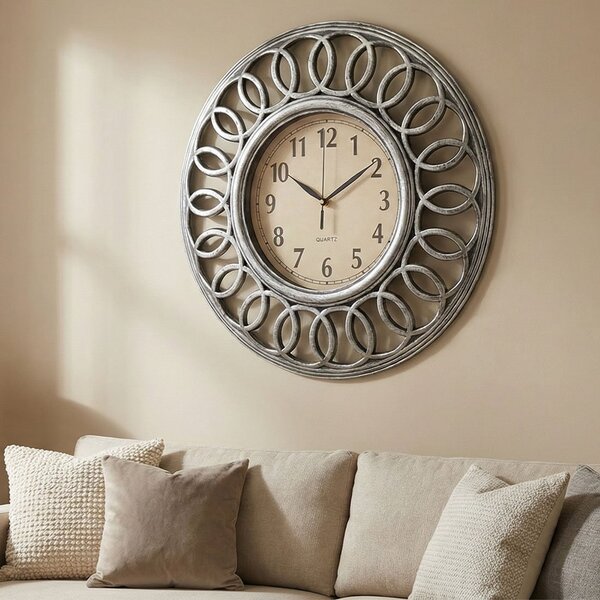 Relógio De Parede Decorativo Vazado Prata Vintage De 46,5cm