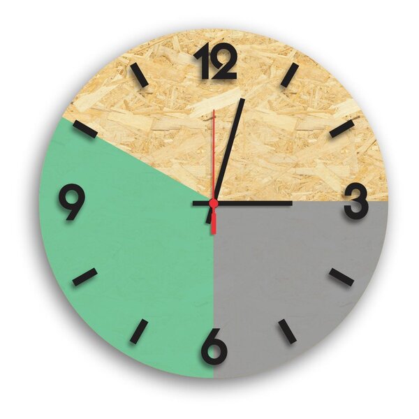 Relógio De Parede Decorativo Verde E Cinza Em Osb Com Números
