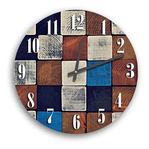 Relógio De Parede Decorativo Vintage Madeira Quadriculada 50cm