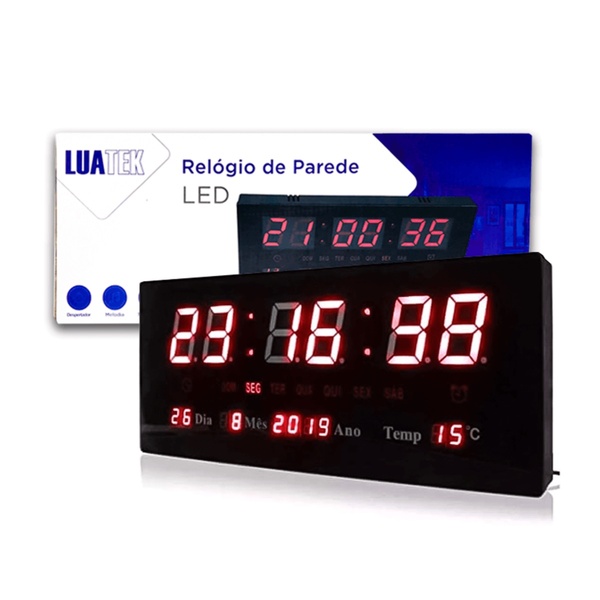 Relógio De Parede Digital Led Grande Bivolt Com Data Temperat