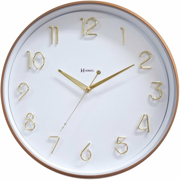 Relógio De Parede Dourado E Branco Silencioso Herweg 6853-318