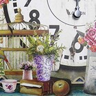 Relogio De Parede Grande Vaso De Rosas Com Gaiola Vintage Ret