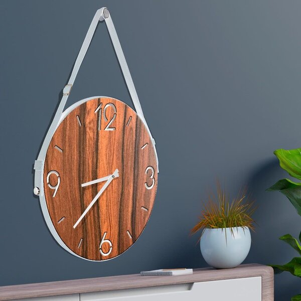 Relógio De Parede Premium Amadeirado Com Alça E Números Vazad