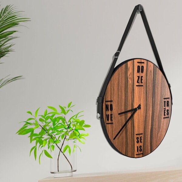 Relógio De Parede Premium Amadeirado Com Alça E Palavras Em R