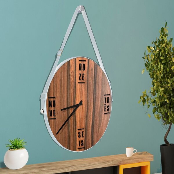 Relógio De Parede Premium Amadeirado Com Alça E Palavras Em R