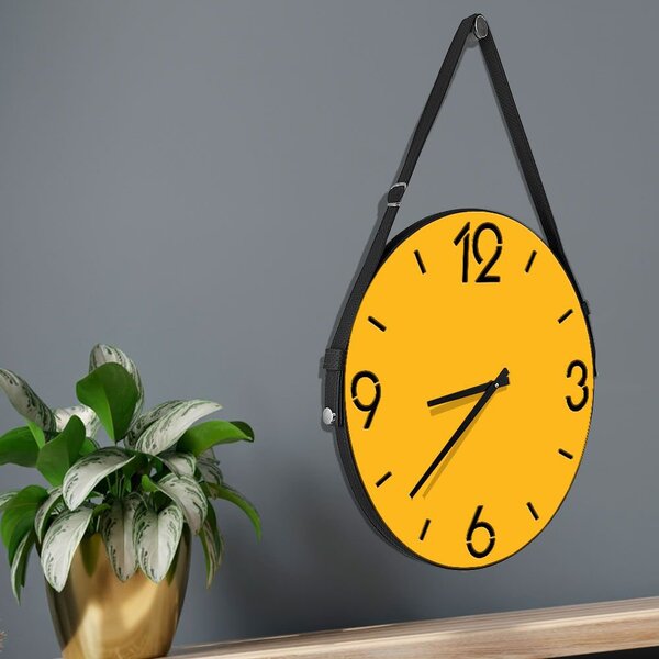 Relógio De Parede Premium Amarelo Com Alça E Números Vazados