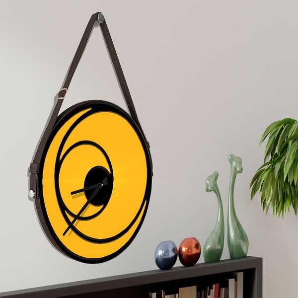 Relógio De Parede Premium Amarelo Com Relevo Preto Ônix 50cm