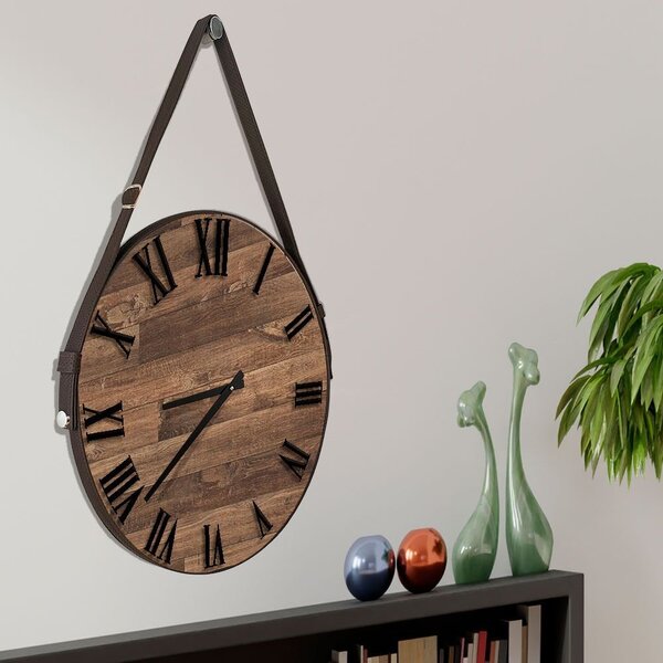 Relógio De Parede Premium Madeira Ripada Com Alça E Números R