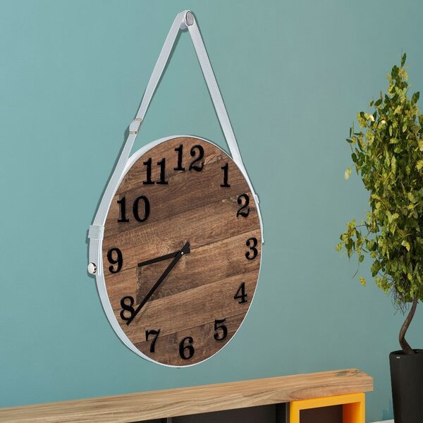 Relógio De Parede Premium Madeira Ripada Com Número Em Relevo