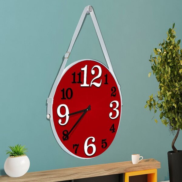 Relógio De Parede Premium Vermelho Com Alça E Números Em Rele