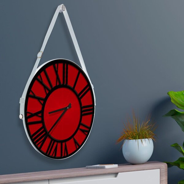 Relógio De Parede Premium Vermelho Com Alça E Números Romanos