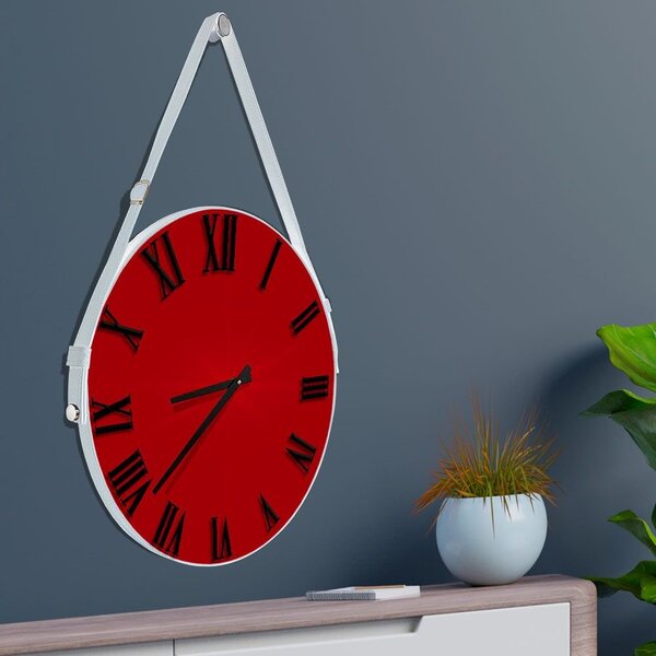 Relógio De Parede Premium Vermelho Com Alça E Números Romanos