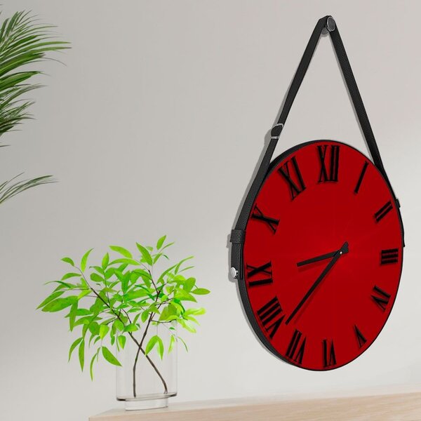 Relógio De Parede Premium Vermelho Com Alça E Números Romanos