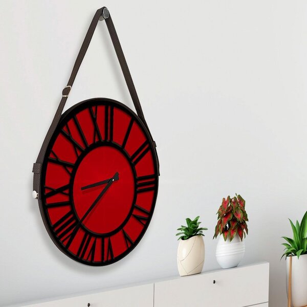 Relógio De Parede Premium Vermelho Com Alça E Números Romanos