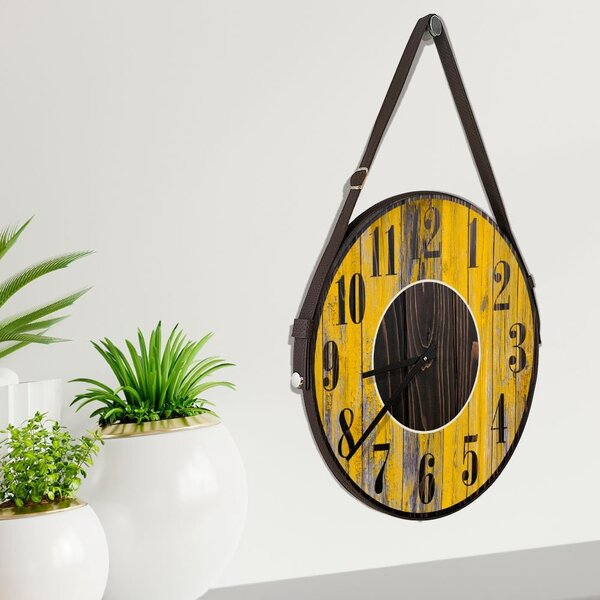 Relógio De Parede Premium Vintage Madeira Amarelo Pátina Com