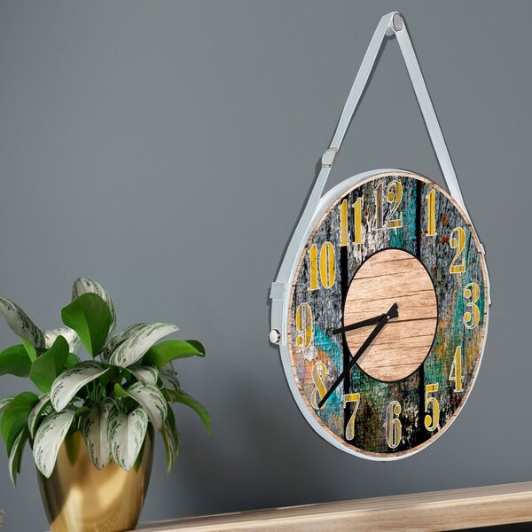 Relógio De Parede Premium Vintage Madeira Azul Pátina Com Alç