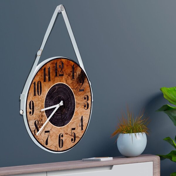 Relógio De Parede Premium Vintage Madeira Com Alça 35cm Branco