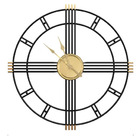 Relógio De Parede Preto Dourado Design Europeu 50cm Vazado Pr