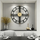 Relógio De Parede Preto Dourado Design Europeu 50cm Vazado Pr