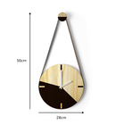 Relógio de Parede Redondo Design Preto com Alça Marrom 28x28cm